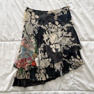 Derhy floral sequin beaded asymmetrical midi skirt.